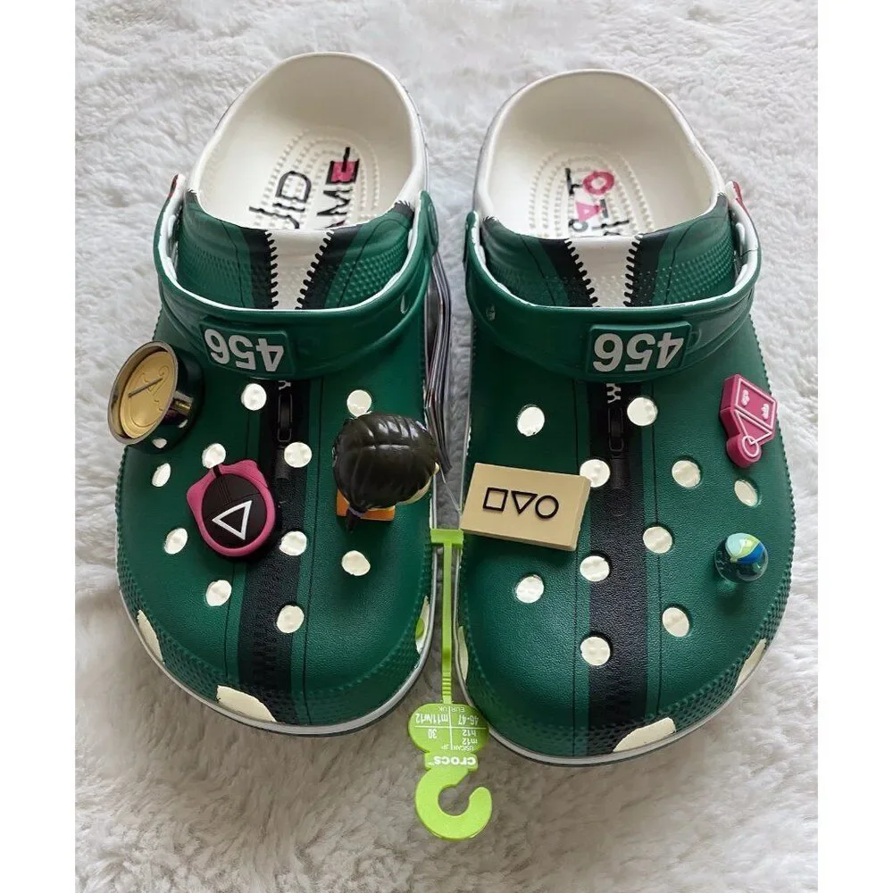 Crocs Squid Game Classic Clog Sandals‎ Shoes 210224-90H Men’s Sz 12 With Jibbitz
